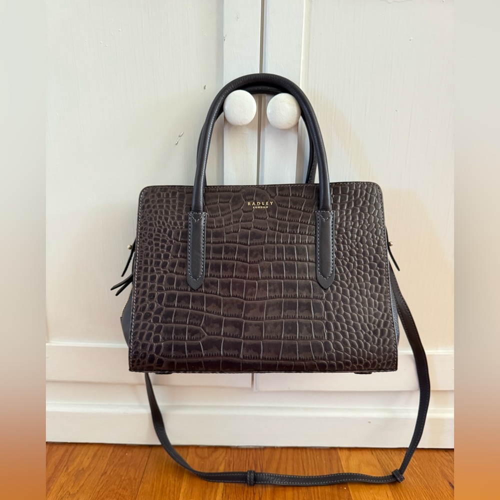 Radley London Croc Embossed Charcoal Handbag - Multiway